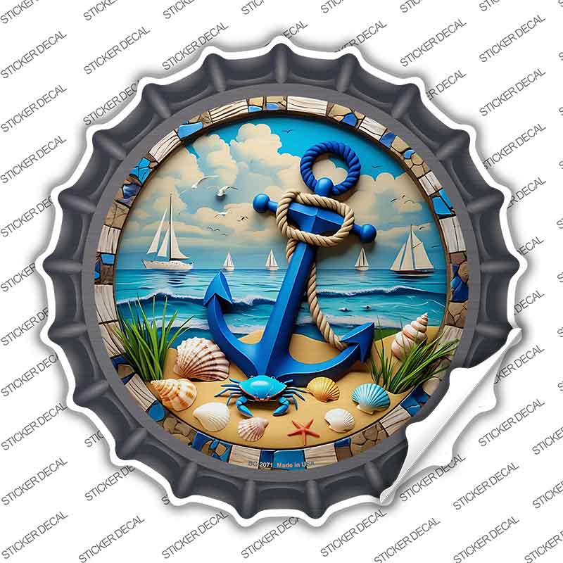 Blue Anchor and Crab Novelty Bottle Cap Sticker Decal BC-2071s