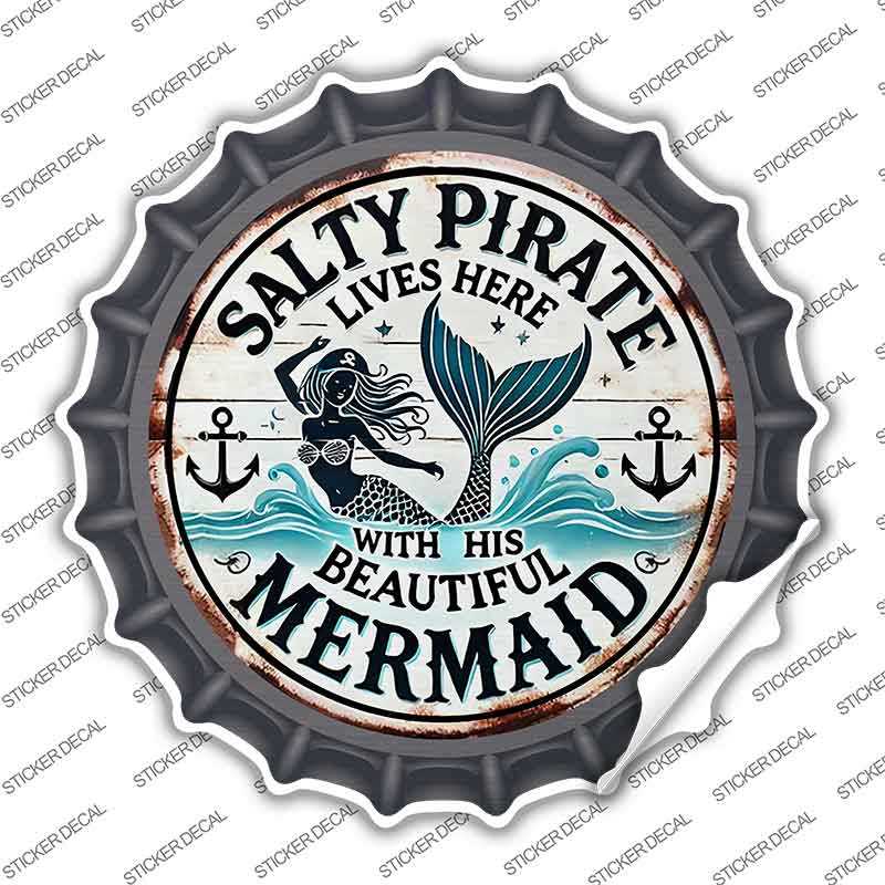 Salty Pirate & Mermaid Novelty Bottle Cap Sticker Decal BC-2093s