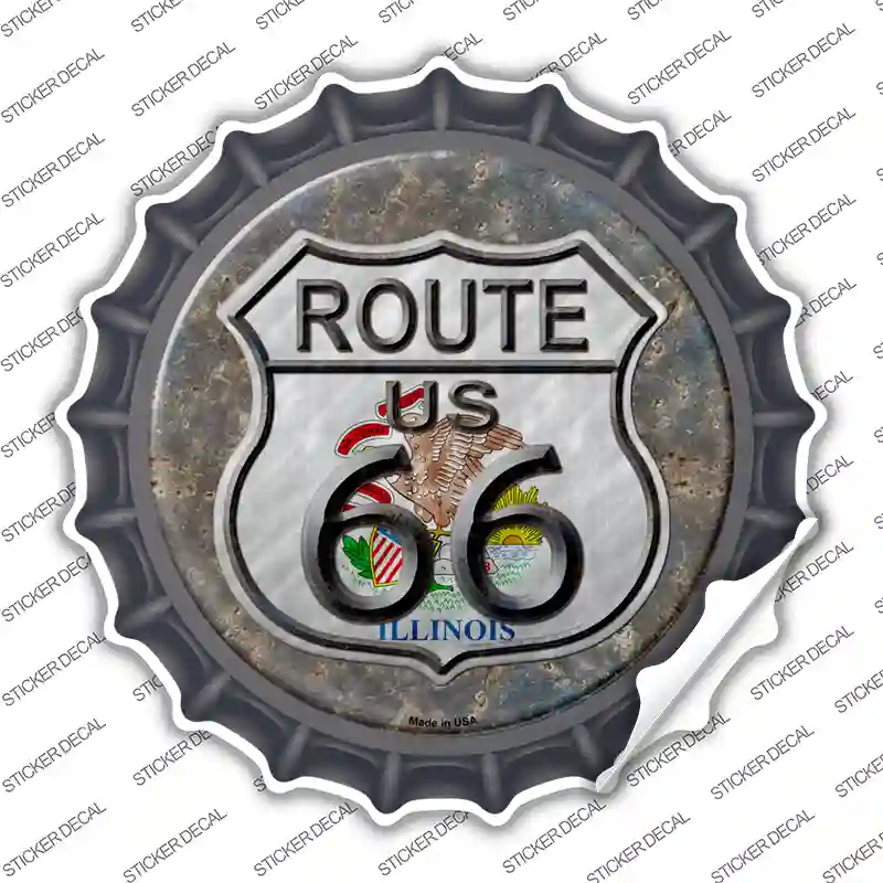 Illinois Route 66 Novelty Bottle Cap Sticker Decal