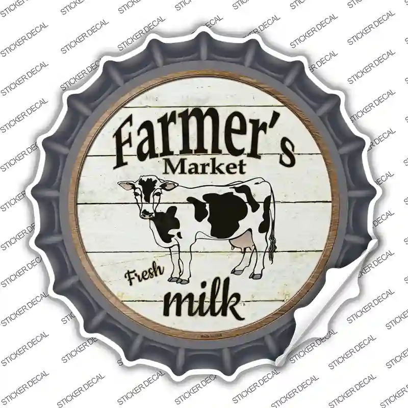 Farmers Market Milk Novelty Bottle Cap Sticker Decal