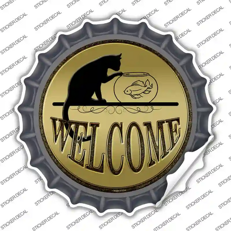 Welcome With Cat Novelty Bottle Cap Sticker Decal