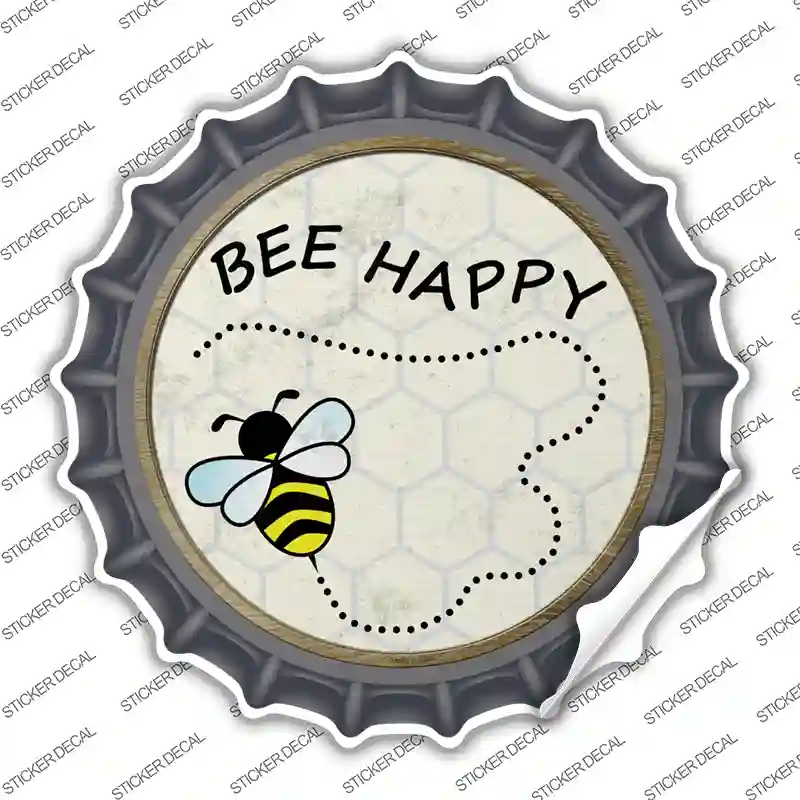 Bee Happy Novelty Bottle Cap Sticker Decal