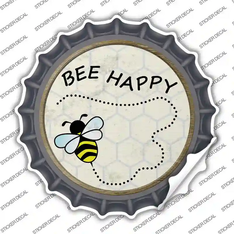 Bee Happy Novelty Bottle Cap Sticker Decal