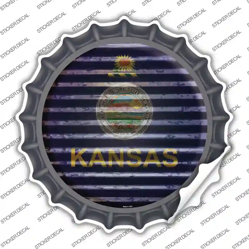 Kansas Flag Corrugated Novelty Bottle Cap Sticker Decal
