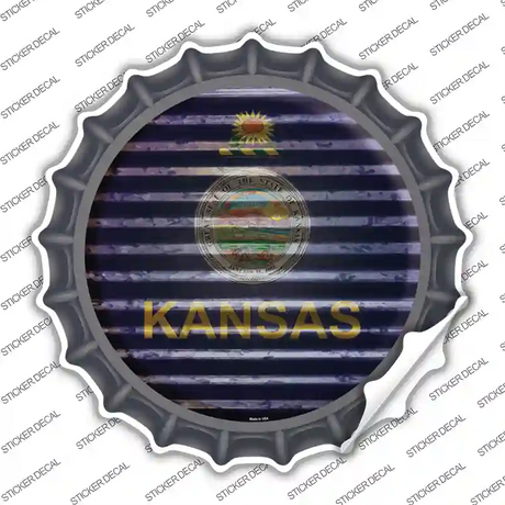 Kansas Flag Corrugated Novelty Bottle Cap Sticker Decal