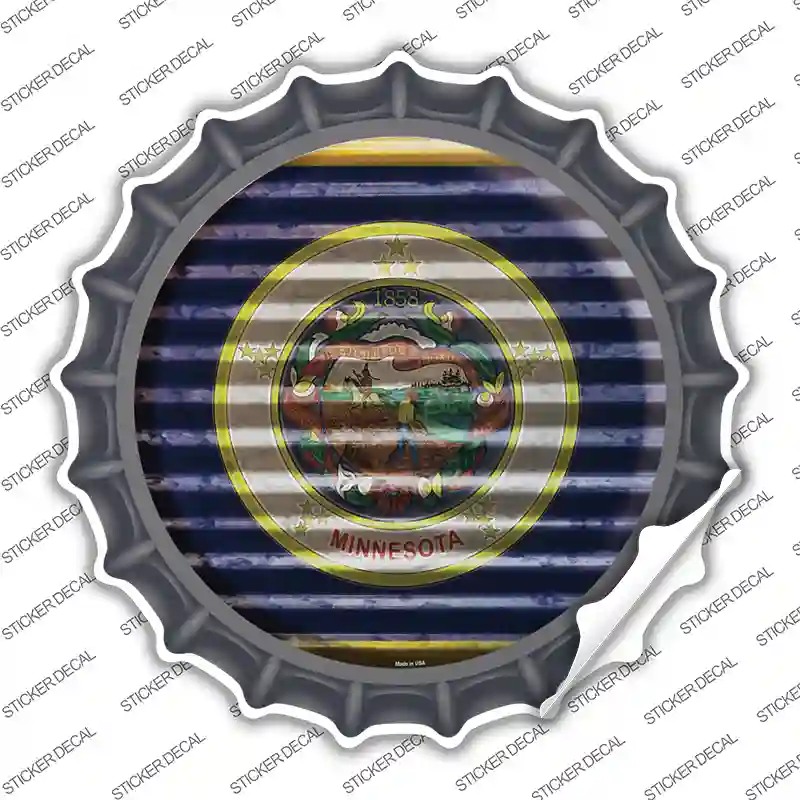Minnesota Flag Corrugated Novelty Bottle Cap Sticker Decal