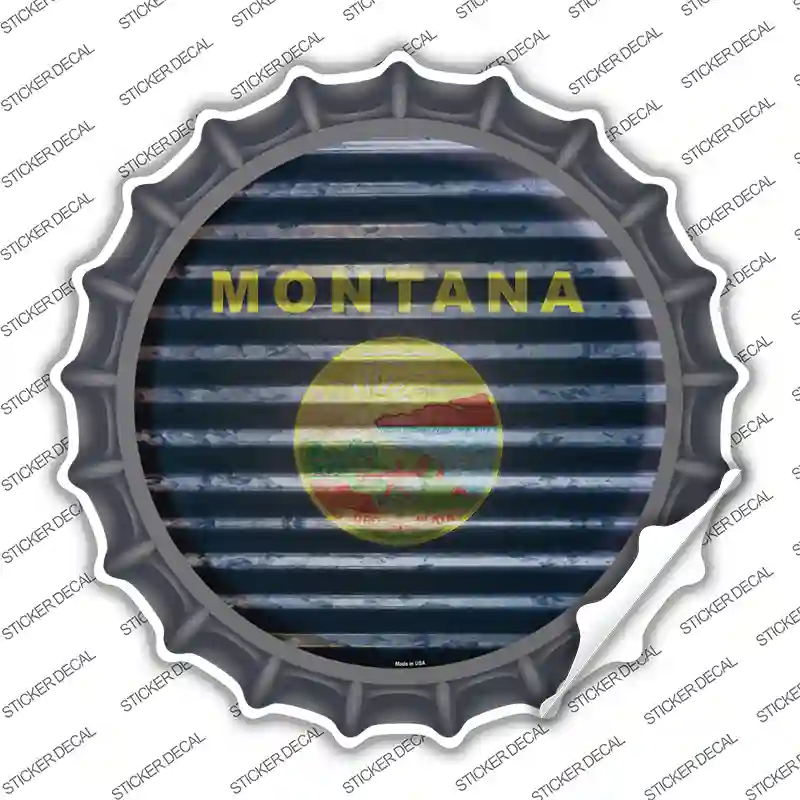 Montana Flag Corrugated Novelty Bottle Cap Sticker Decal