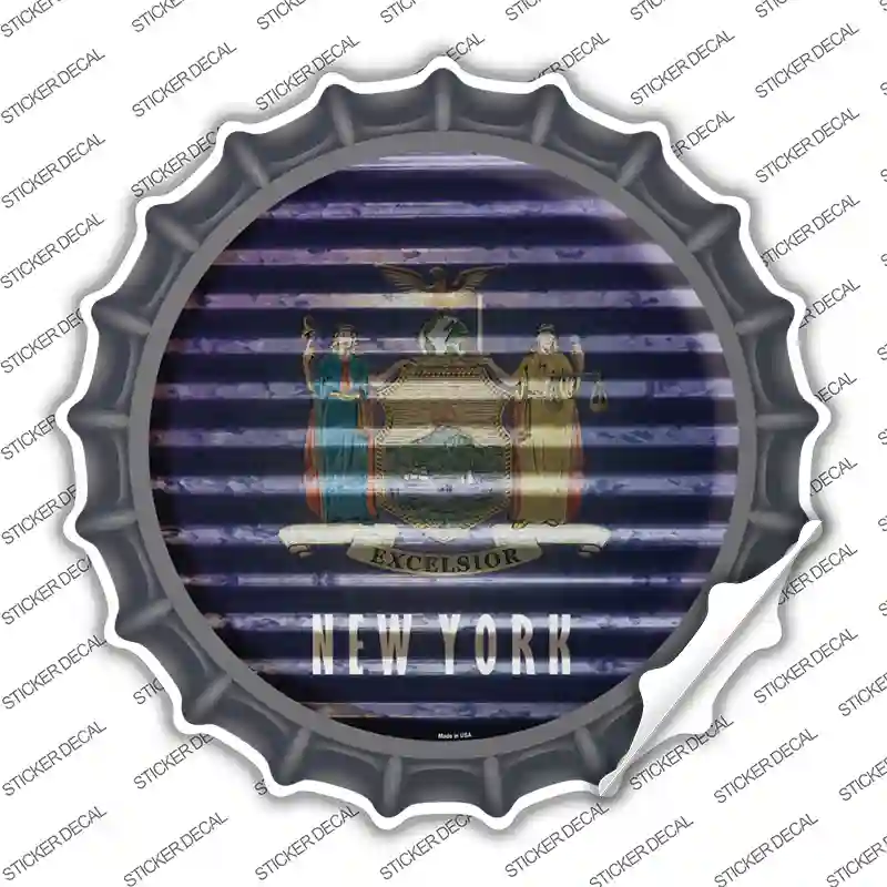 New York Flag Corrugated Novelty Bottle Cap Sticker Decal