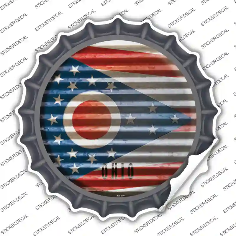 Ohio Flag Corrugated Novelty Bottle Cap Sticker Decal
