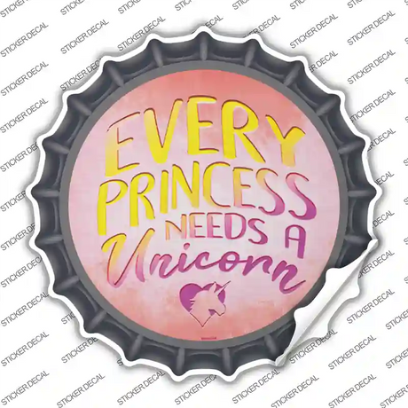 Princess Needs A Unicorn Novelty Bottle Cap Sticker Decal