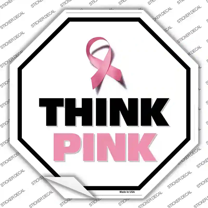 Think Pink Novelty Octagon Sticker Decal Small