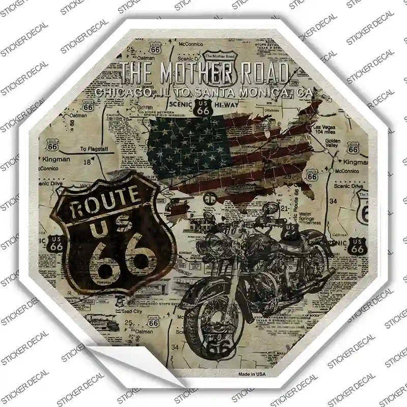 Route 66 Mother Road Vintage Novelty Octagon Sticker Decal Small