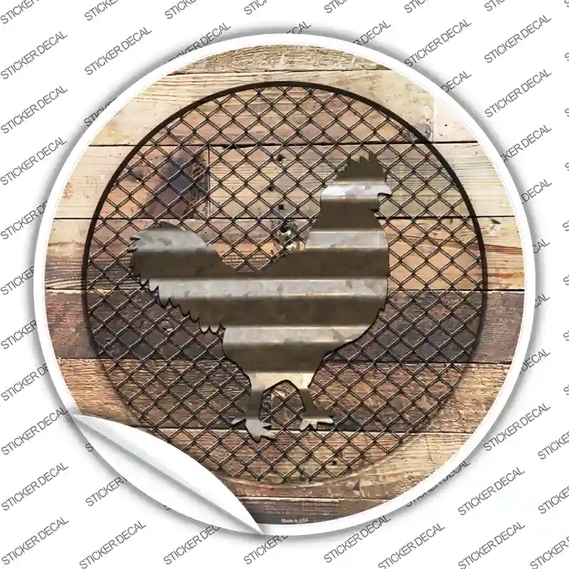Chicken on Wood Novelty Circle Sticker Decal
