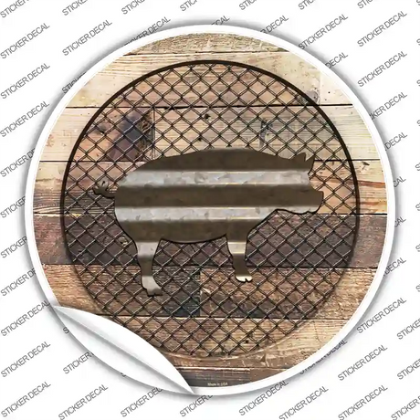 Pig on Wood Novelty Circle Sticker Decal