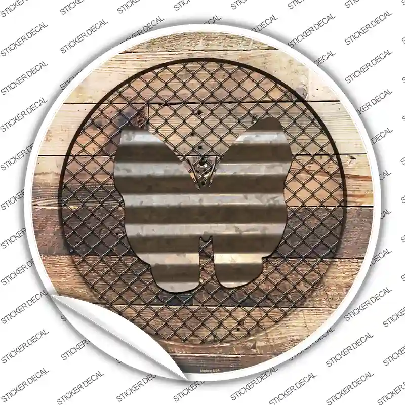 Butterfly on Wood Novelty Circle Sticker Decal