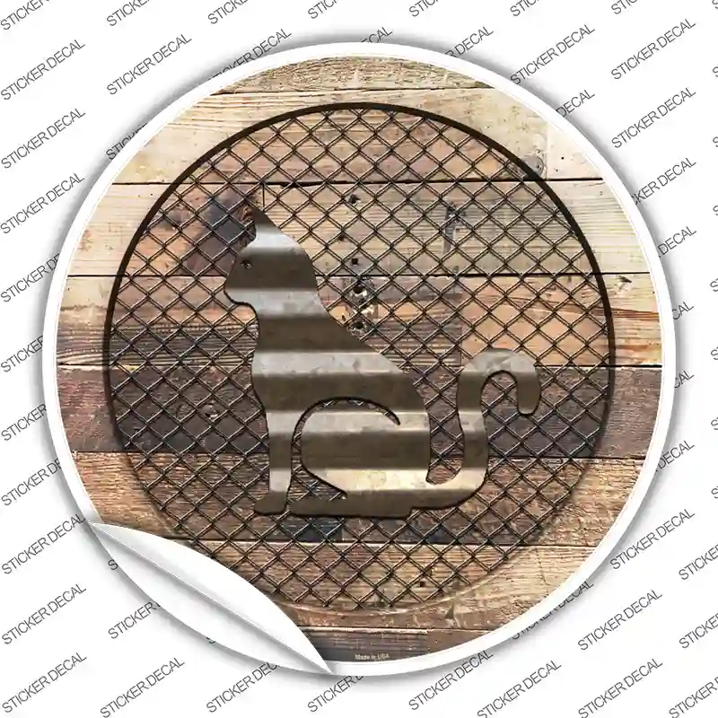 Cat on Wood Novelty Circle Sticker Decal
