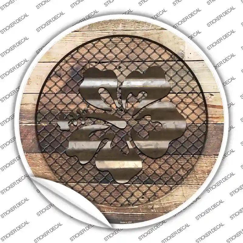 Hawaiian Flowers on Wood Novelty Circle Sticker Decal
