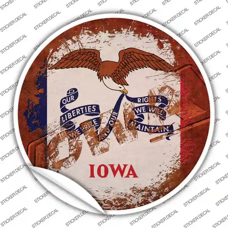 Iowa Rusty Stamped Novelty Circle Sticker Decal