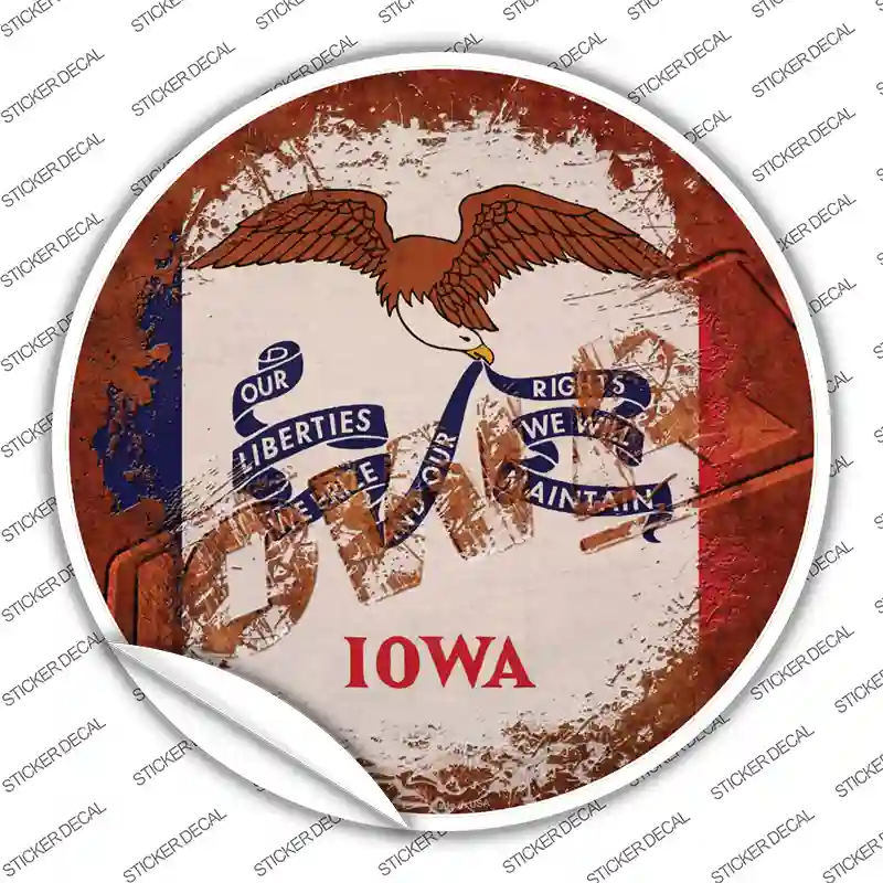 Iowa Rusty Stamped Novelty Circle Sticker Decal