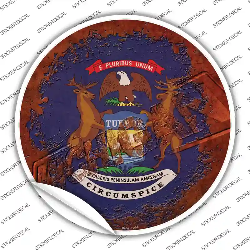 Michigan Rusty Stamped Novelty Circle Sticker Decal