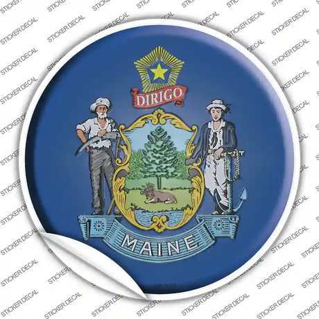 Maine State Flag Novelty Circle Sticker Decal