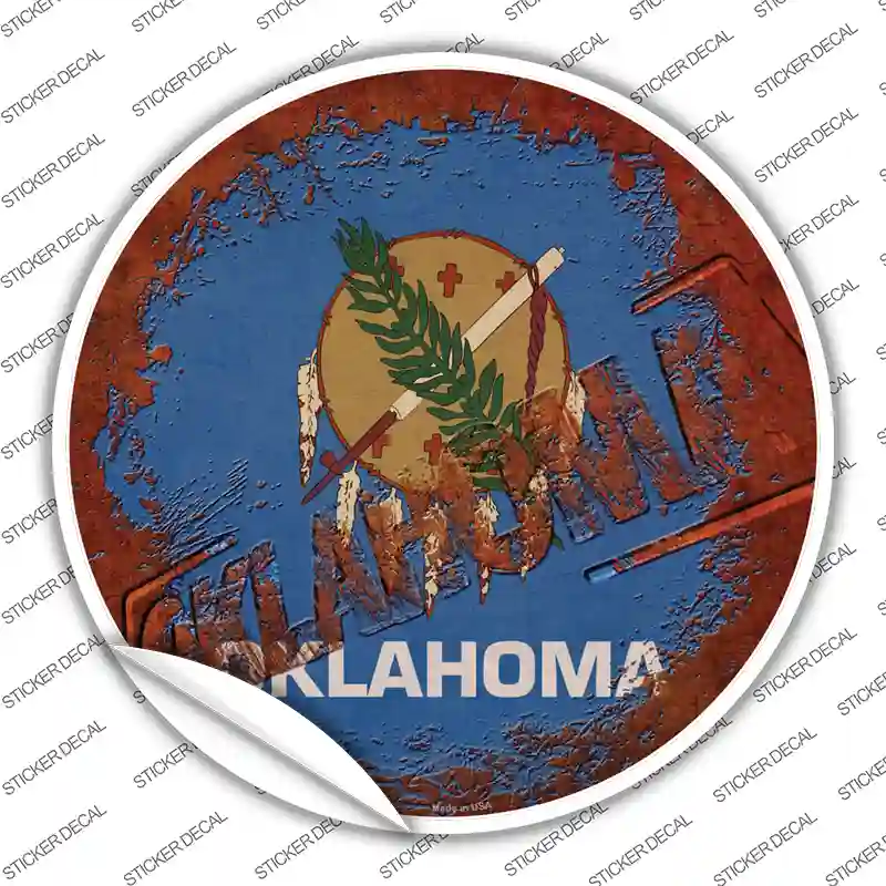 Oklahoma Rusty Stamped Novelty Circle Sticker Decal