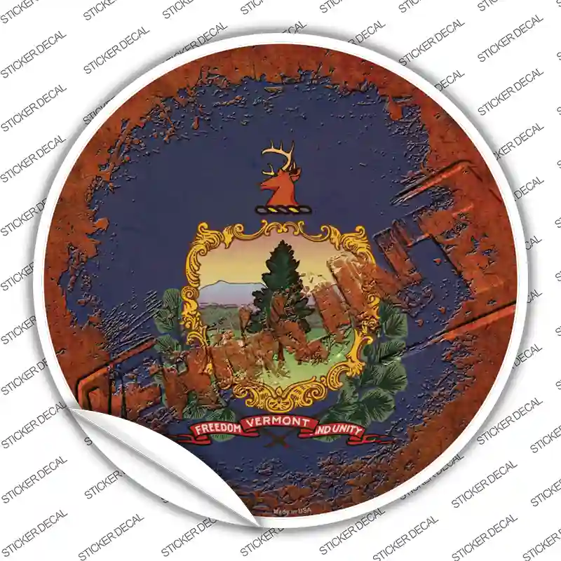 Vermont Rusty Stamped Novelty Circle Sticker Decal