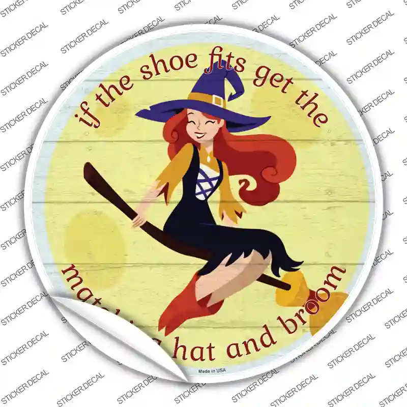 Matching Hat and Broom Girl Novelty Circle Sticker Decal