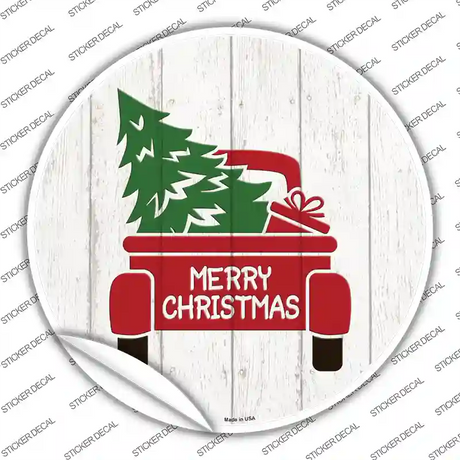 Christmas Tree In Truck Bed Novelty Circle Sticker Decal