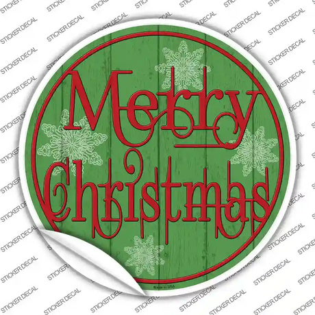 Merry Christmas Green Wood Novelty Circle Sticker Decal