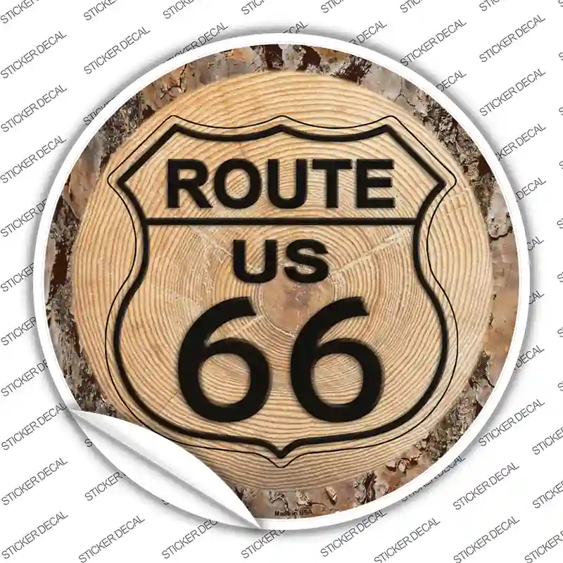 US Route 66 Wood Novelty Circle Sticker Decal