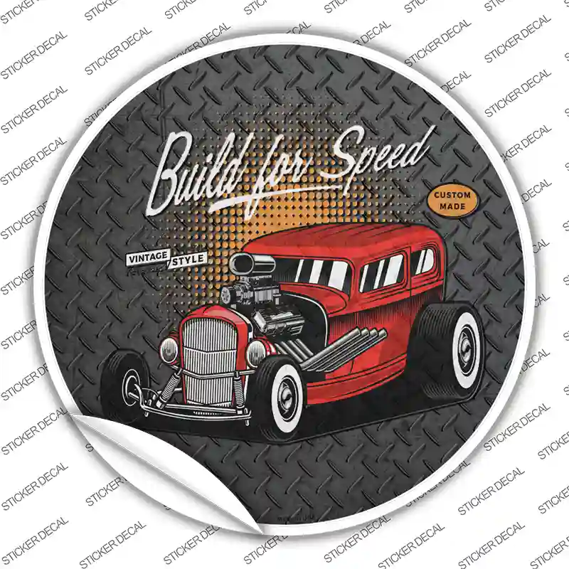 Built For Speed Red Hotrod Novelty Circle Sticker Decal