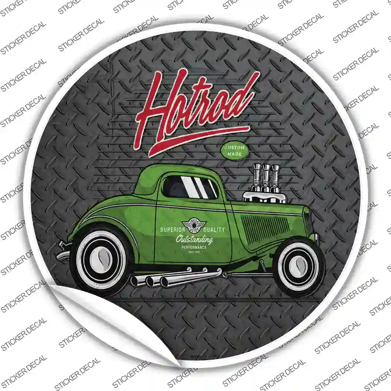 Green Hotrod Novelty Circle Sticker Decal