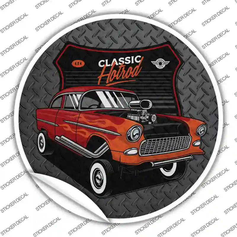 Lifted Orange Hotrod Novelty Circle Sticker Decal