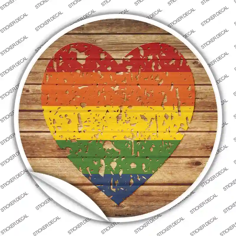 Distressed Heart Rainbow Novelty Circle Sticker Decal