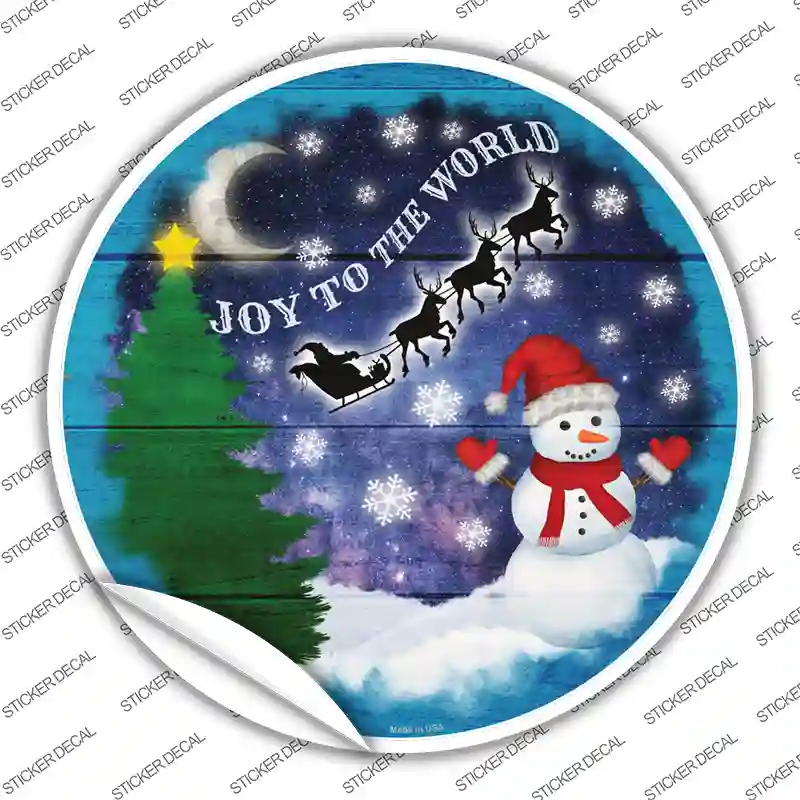 Joy to the World Snowman Novelty Circle Sticker Decal