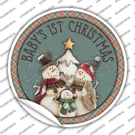 Babys First Christmas Novelty Circle Sticker Decal