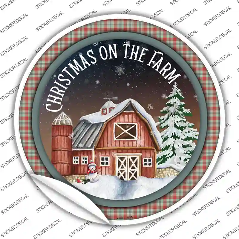 Christmas on the Farm Novelty Circle Sticker Decal