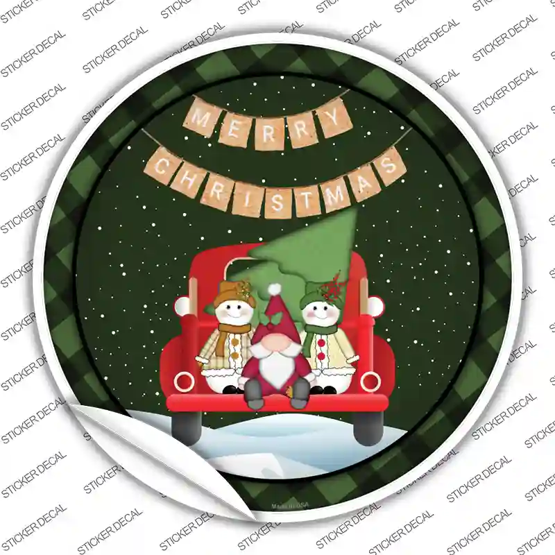 Merry Christmas Truck Novelty Circle Sticker Decal