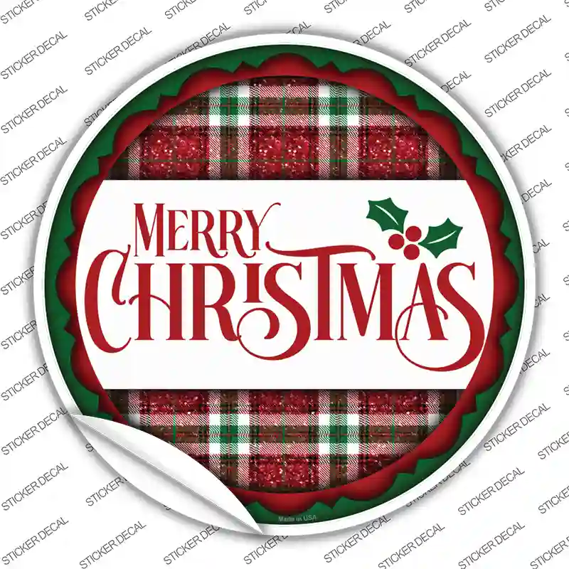 Merry Christmas Red and Green Novelty Circle Sticker Decal