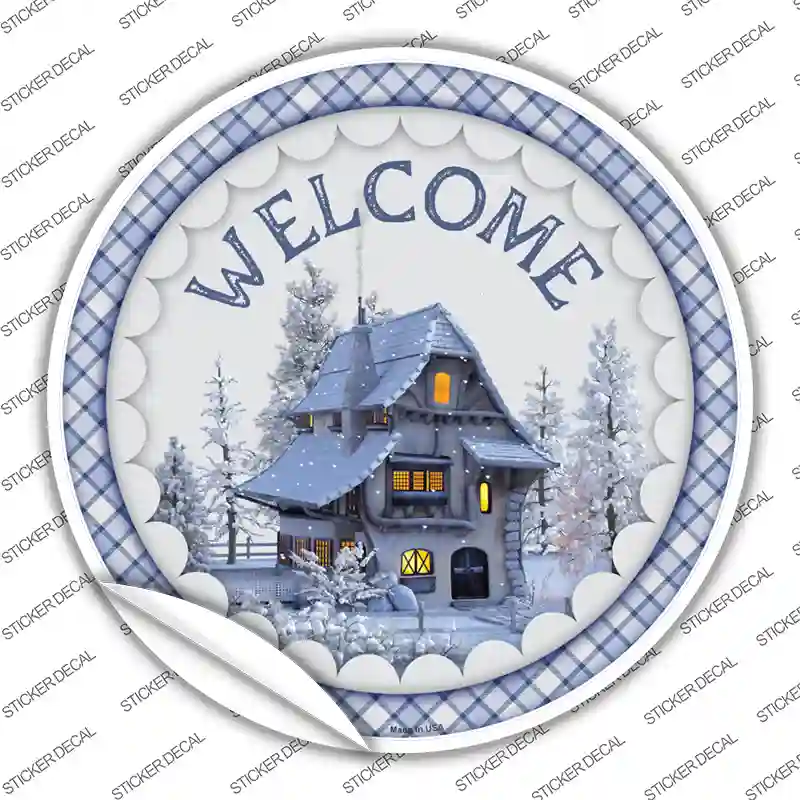 Welcome Snowy House Novelty Circle Sticker Decal