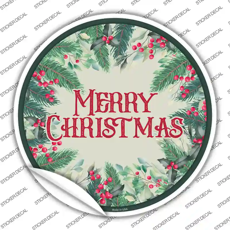 Merry Christmas Red Berries Novelty Circle Sticker Decal