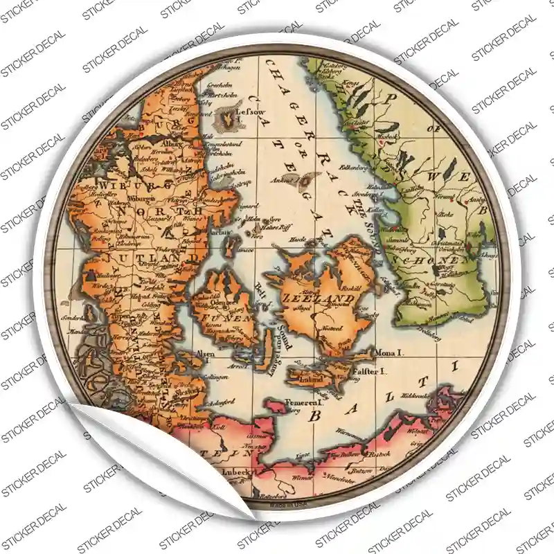 Denmark Map Novelty Circle Sticker Decal