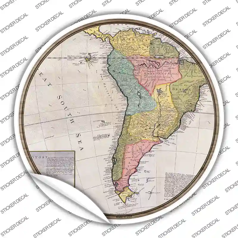 South America Map Novelty Circle Sticker Decal