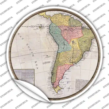 South America Map Novelty Circle Sticker Decal