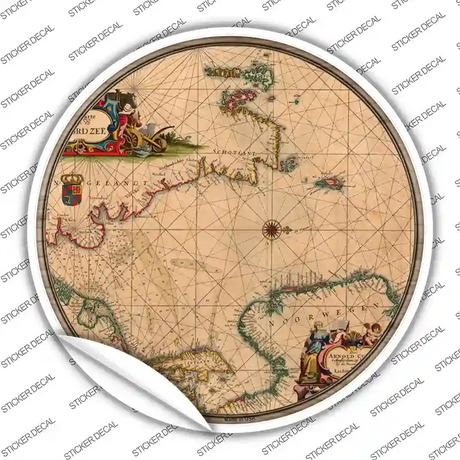 North Sea Map Novelty Circle Sticker Decal