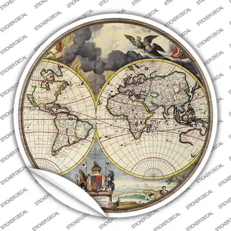 World Map Novelty Circle Sticker Decal
