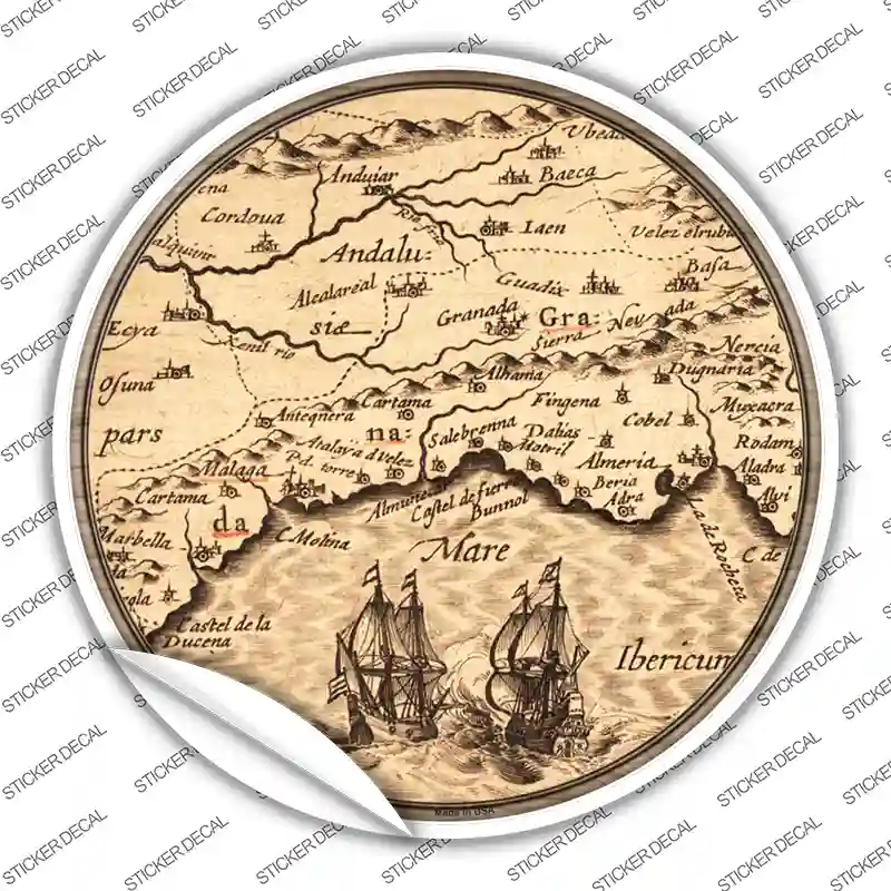 Southern Spain Map Novelty Circle Sticker Decal