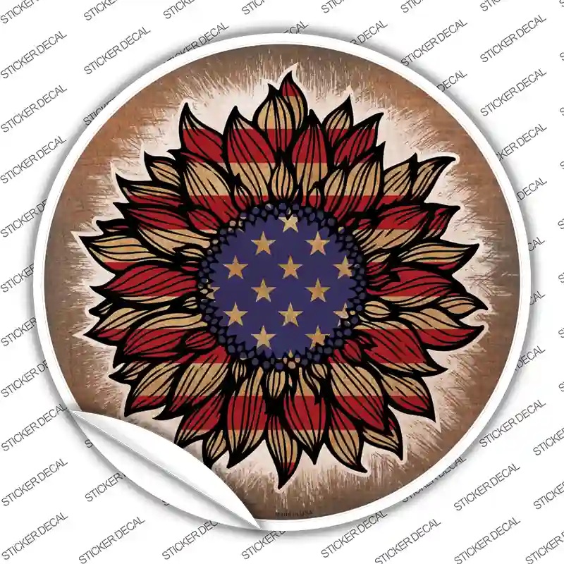 USA Flag Sunflower Novelty Circle Sticker Decal