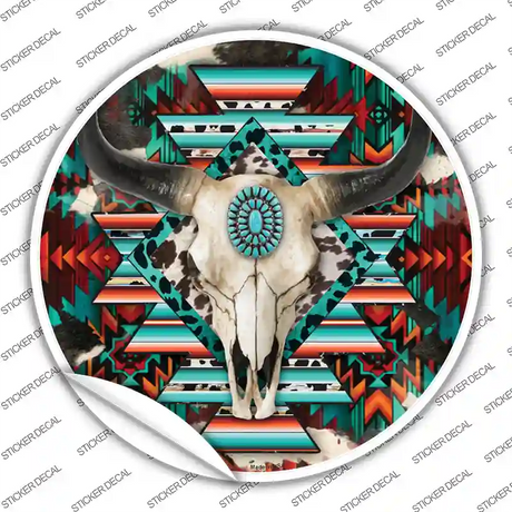 Cow Skull Aztec Vibrant Print Novelty Circle Sticker Decal